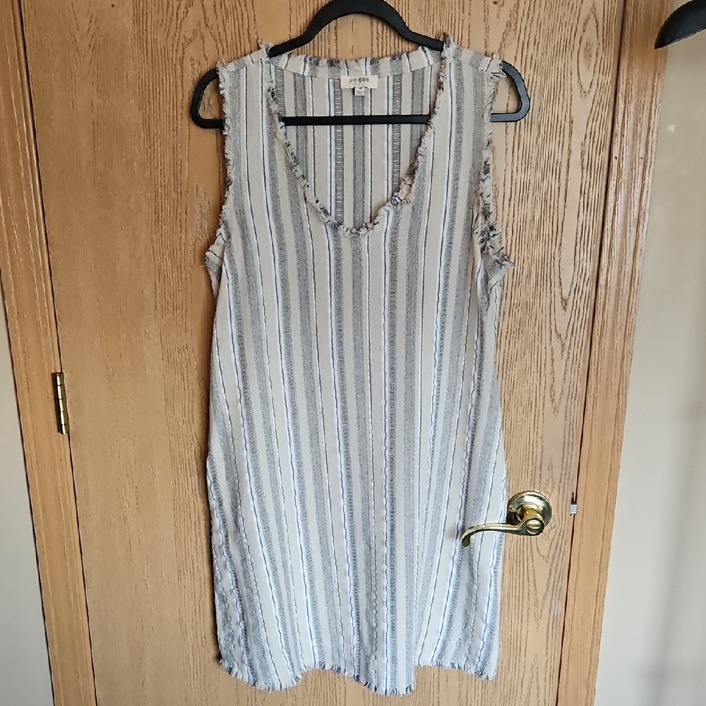 Umgee Beige and White Striped Midi Dress